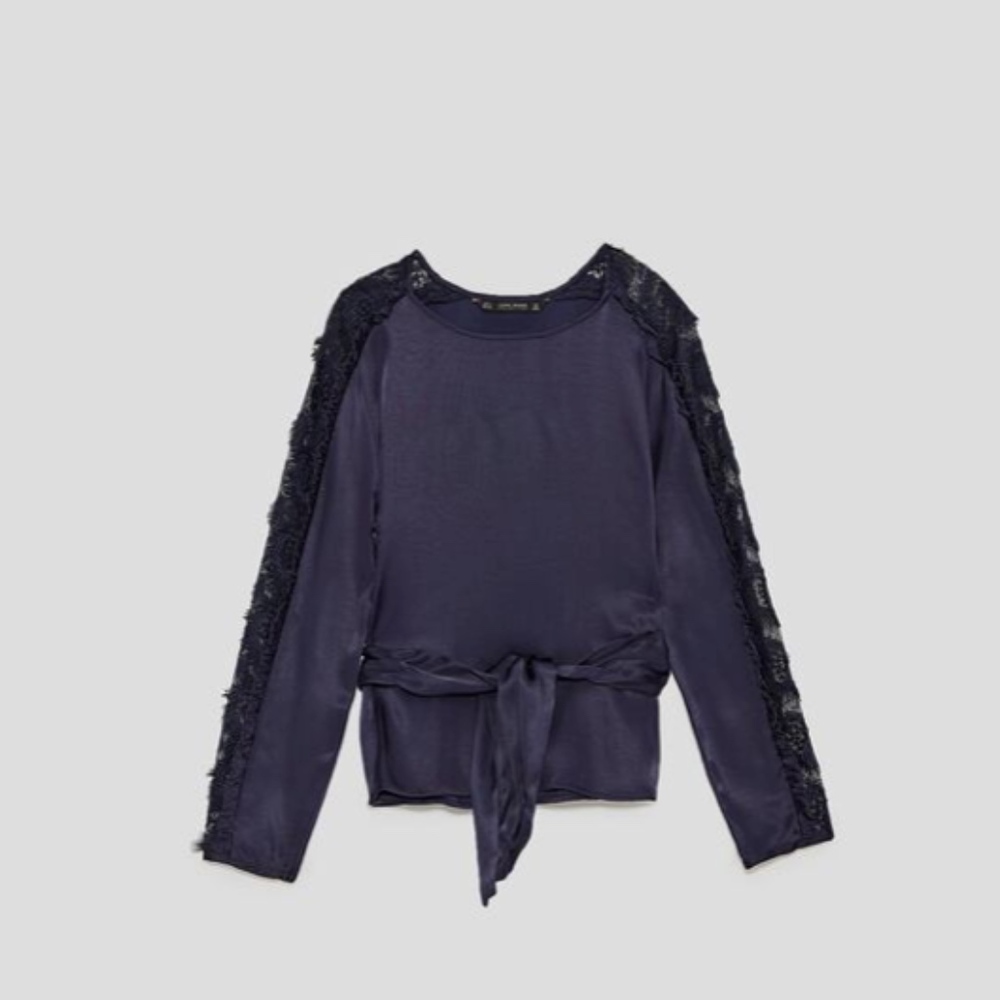 Zara Top Blouse with Lace Black Navy size XS 0